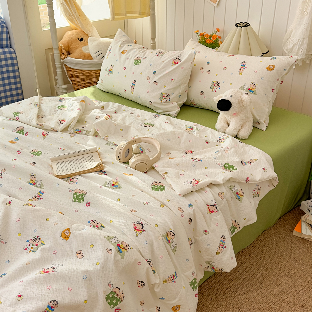 91家纺网 家纺一手货源 找家纺 2026新款泡芙棉卡通夏被四件套双层纱单夏被 夏被-绿芽小新铺