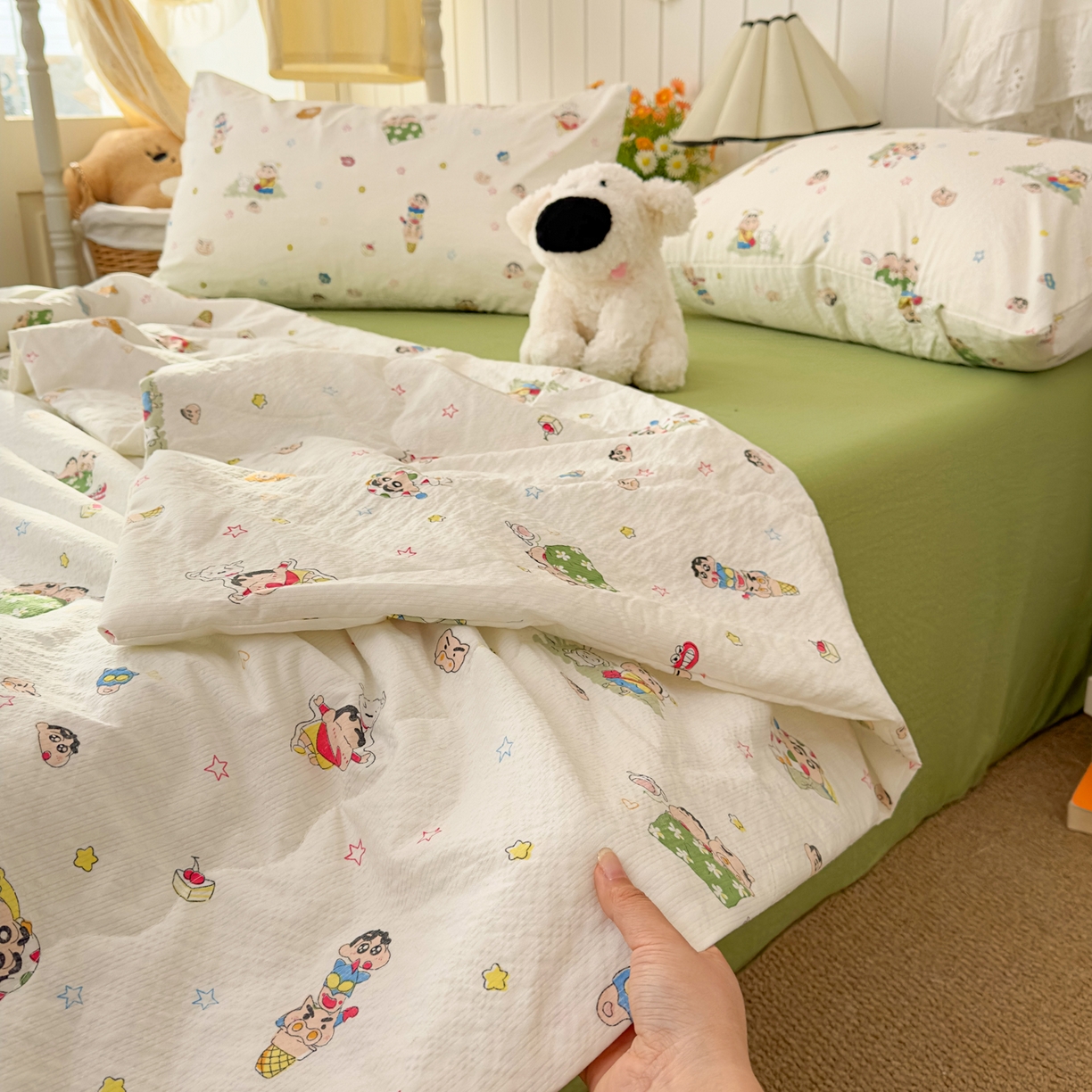 91家纺网 家纺一手货源 找家纺 2026新款泡芙棉卡通夏被四件套双层纱单夏被 夏被-绿芽小新铺