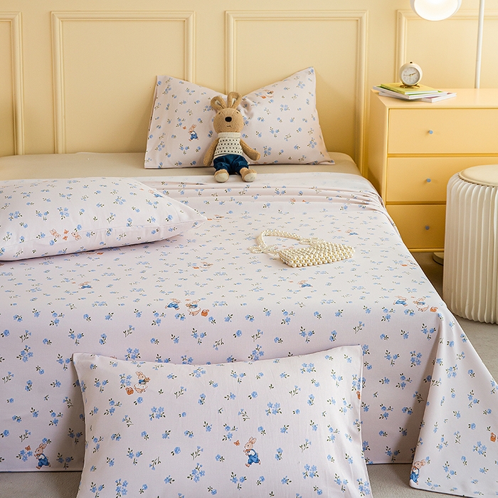 91家纺网 家纺一手货源 找家纺 慕尚家纺 2026新款全棉纯棉老粗布凉席席子 花间兔-蓝