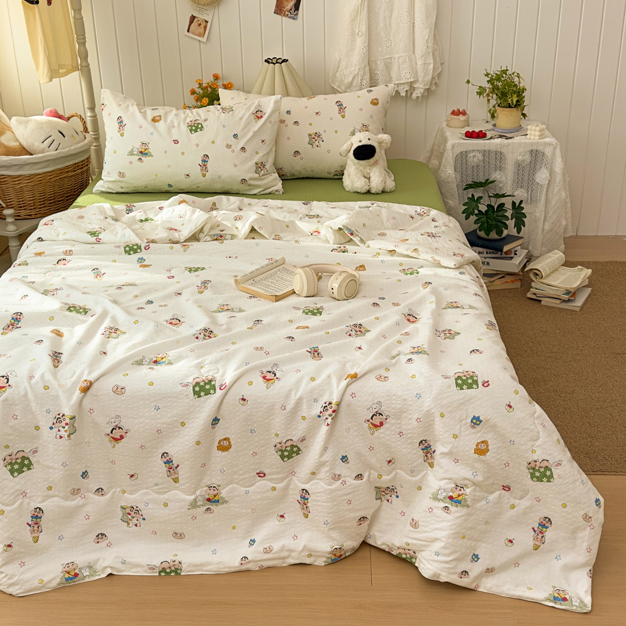 91家纺网 家纺一手货源 找家纺 2026新款泡芙棉卡通夏被四件套双层纱单夏被 夏被-绿芽小新铺