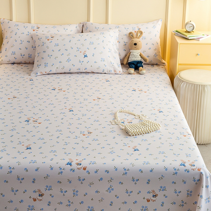 91家纺网 家纺一手货源 找家纺 慕尚家纺 2026新款全棉纯棉老粗布凉席席子 花间兔-蓝