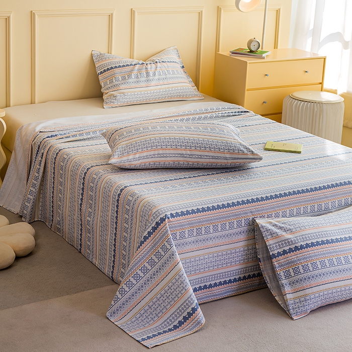 91家纺网 家纺一手货源 找家纺 慕尚家纺 2026新款全棉纯棉老粗布凉席席子 蓝橙花条