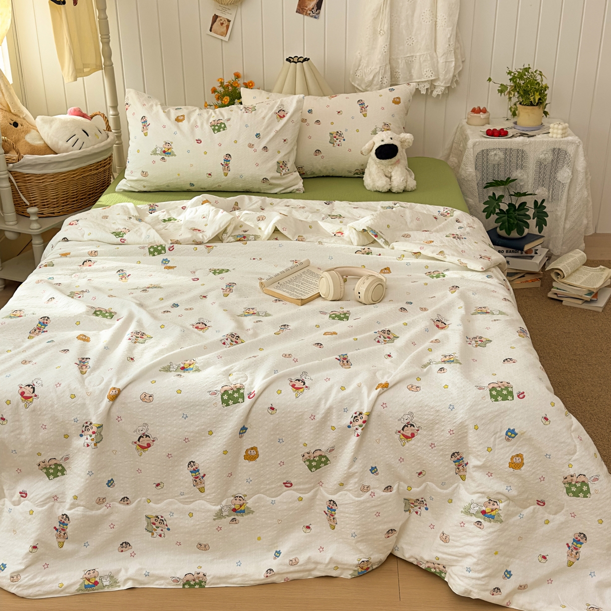 91家纺网 家纺一手货源 找家纺 2026新款泡芙棉卡通夏被四件套双层纱单夏被 夏被-绿芽小新铺