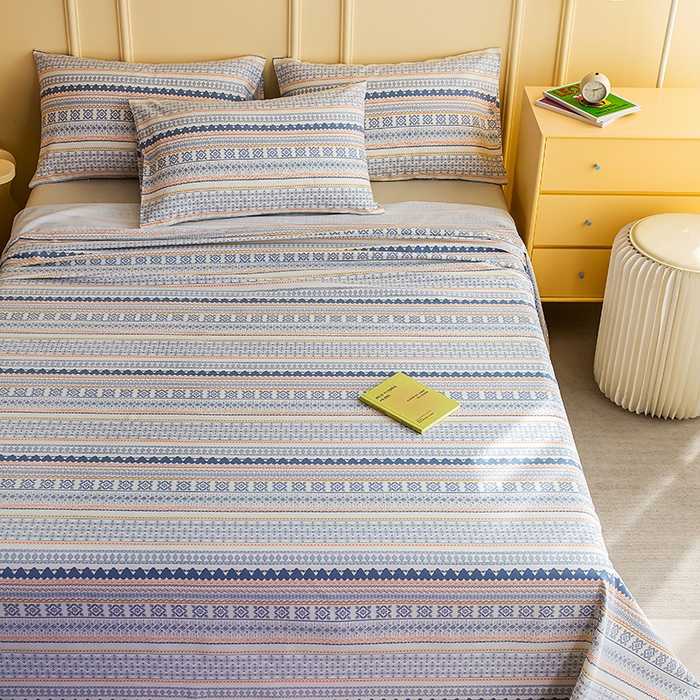 91家纺网 家纺一手货源 找家纺 慕尚家纺 2026新款全棉纯棉老粗布凉席席子 蓝橙花条