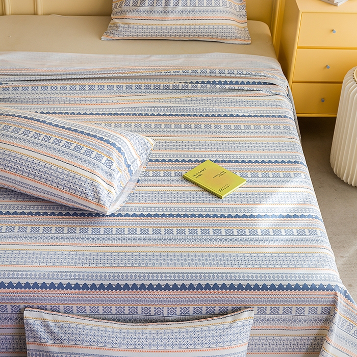 91家纺网 家纺一手货源 找家纺 慕尚家纺 2026新款全棉纯棉老粗布凉席席子 蓝橙花条