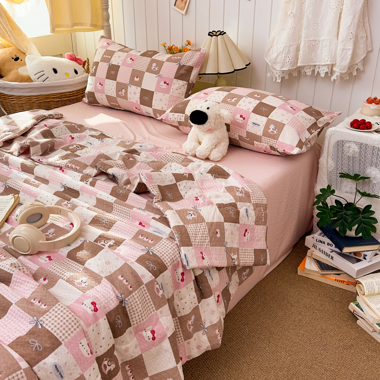 91家纺网 家纺一手货源 找家纺 2026新款泡芙棉卡通夏被四件套双层纱单夏被 夏被-木马甜梦格