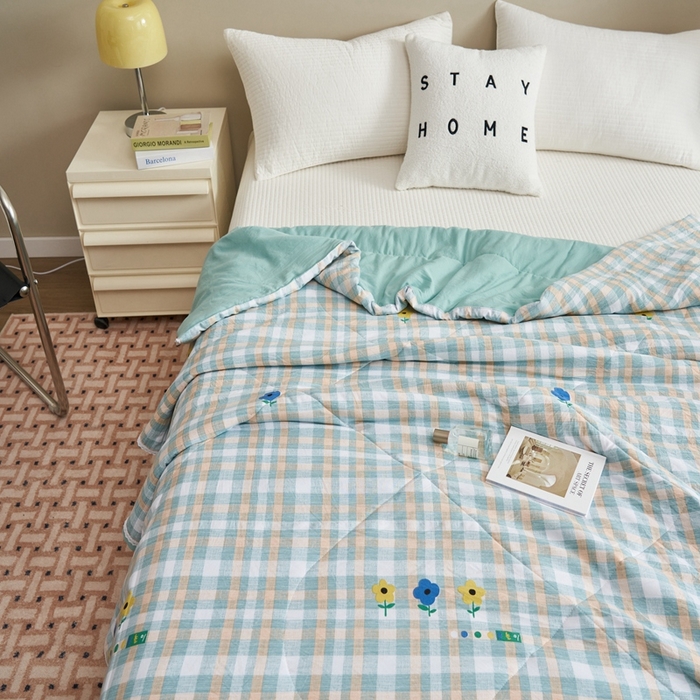 91家纺网 家纺一手货源 找家纺 畅销被业 2026新款A类水洗棉印花夏被空调被夏凉被 小绿格