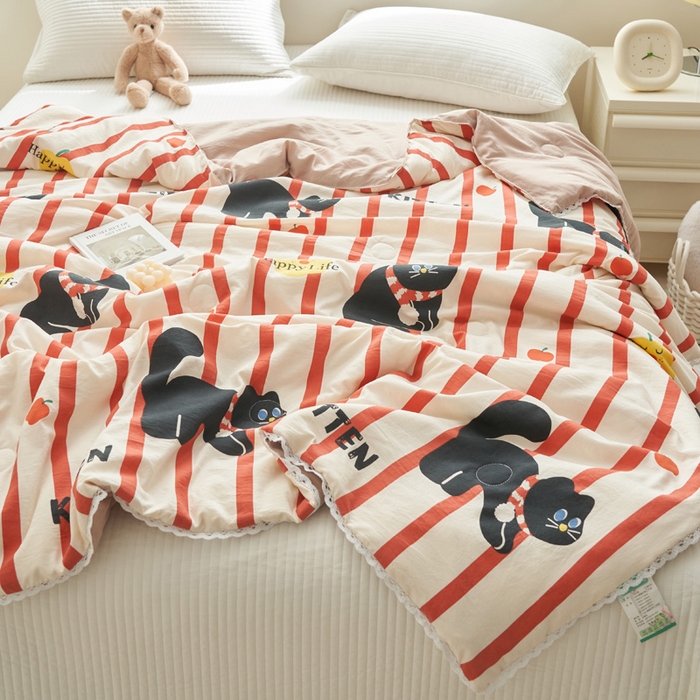 91家纺网 家纺一手货源 找家纺 畅销被业 2026新款A类水洗棉印花夏被空调被夏凉被 煤球小猫