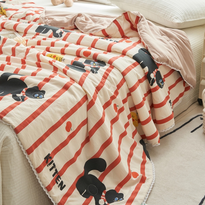 91家纺网 家纺一手货源 找家纺 畅销被业 2026新款A类水洗棉印花夏被空调被夏凉被 煤球小猫