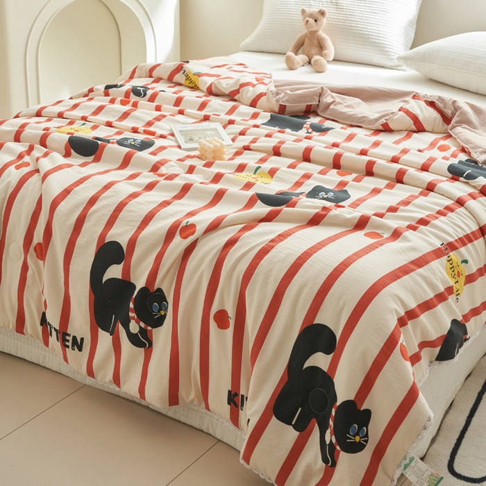 91家纺网 家纺一手货源 找家纺 畅销被业 2026新款A类水洗棉印花夏被空调被夏凉被 煤球小猫