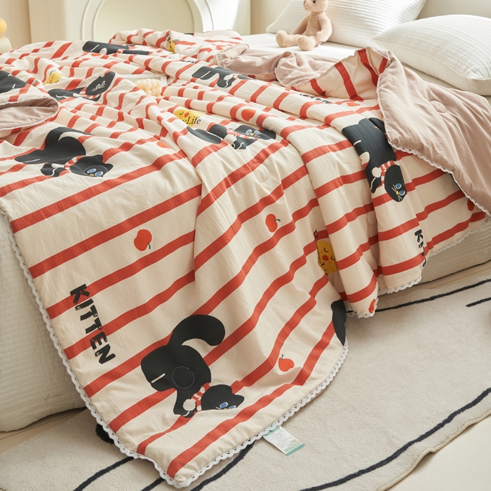 91家纺网 家纺一手货源 找家纺 畅销被业 2026新款A类水洗棉印花夏被空调被夏凉被 煤球小猫