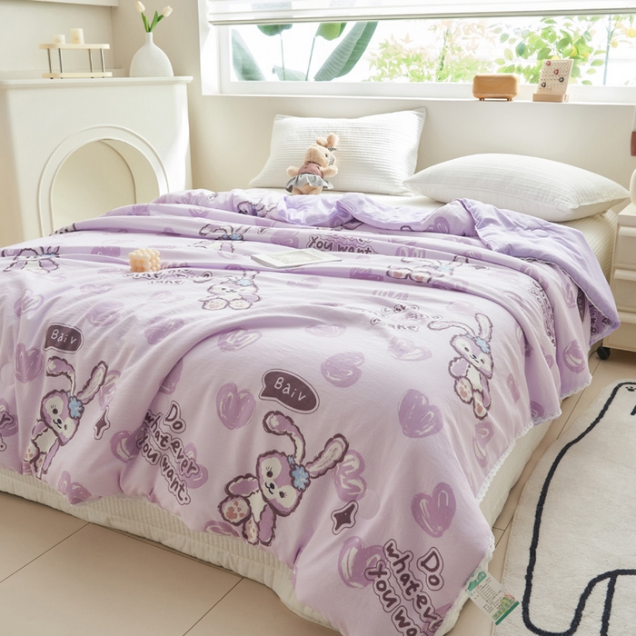 91家纺网 家纺一手货源 找家纺 畅销被业 2026新款A类水洗棉印花夏被空调被夏凉被 星星兔