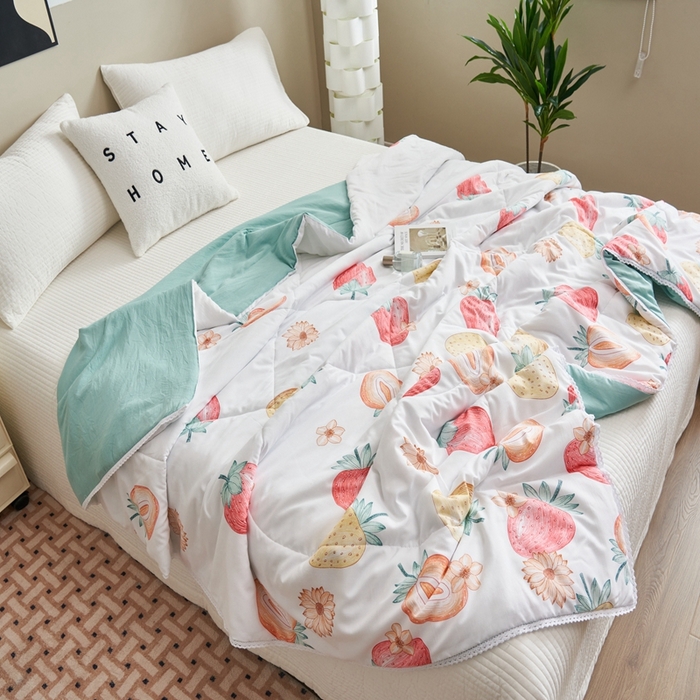 91家纺网 家纺一手货源 找家纺 畅销被业 2026新款A类水洗棉印花夏被空调被夏凉被 草莓甜心