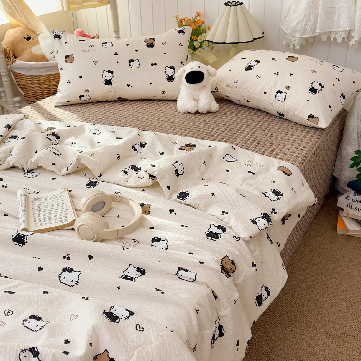 91家纺网 家纺一手货源 找家纺 2026新款泡芙棉卡通夏被四件套双层纱单夏被 夏被-像素凯特