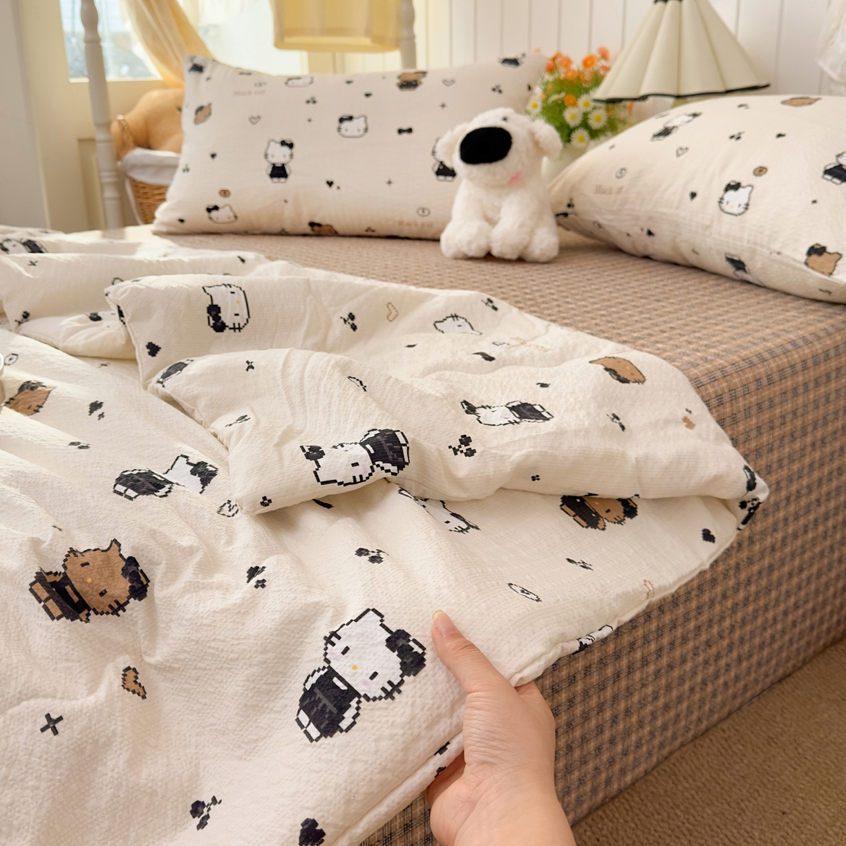 91家纺网 家纺一手货源 找家纺 2026新款泡芙棉卡通夏被四件套双层纱单夏被 夏被-像素凯特