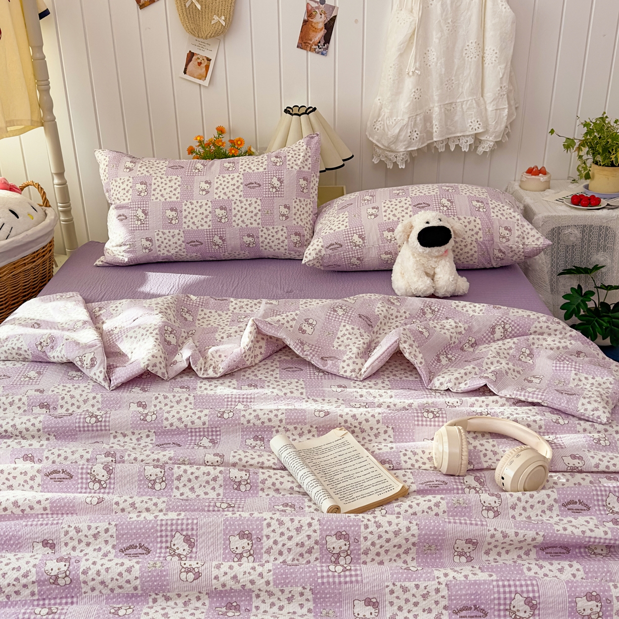 91家纺网 家纺一手货源 找家纺 2026新款泡芙棉卡通夏被四件套双层纱单夏被 夏被-薰衣草凯特屋