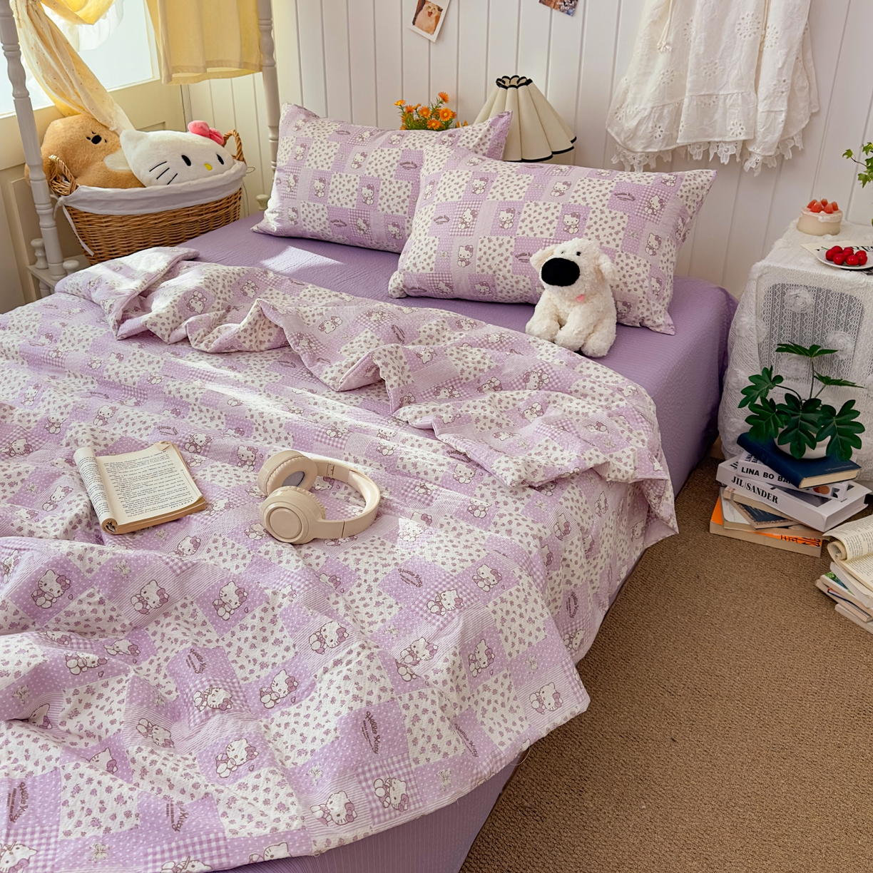 91家纺网 家纺一手货源 找家纺 2026新款泡芙棉卡通夏被四件套双层纱单夏被 夏被-薰衣草凯特屋