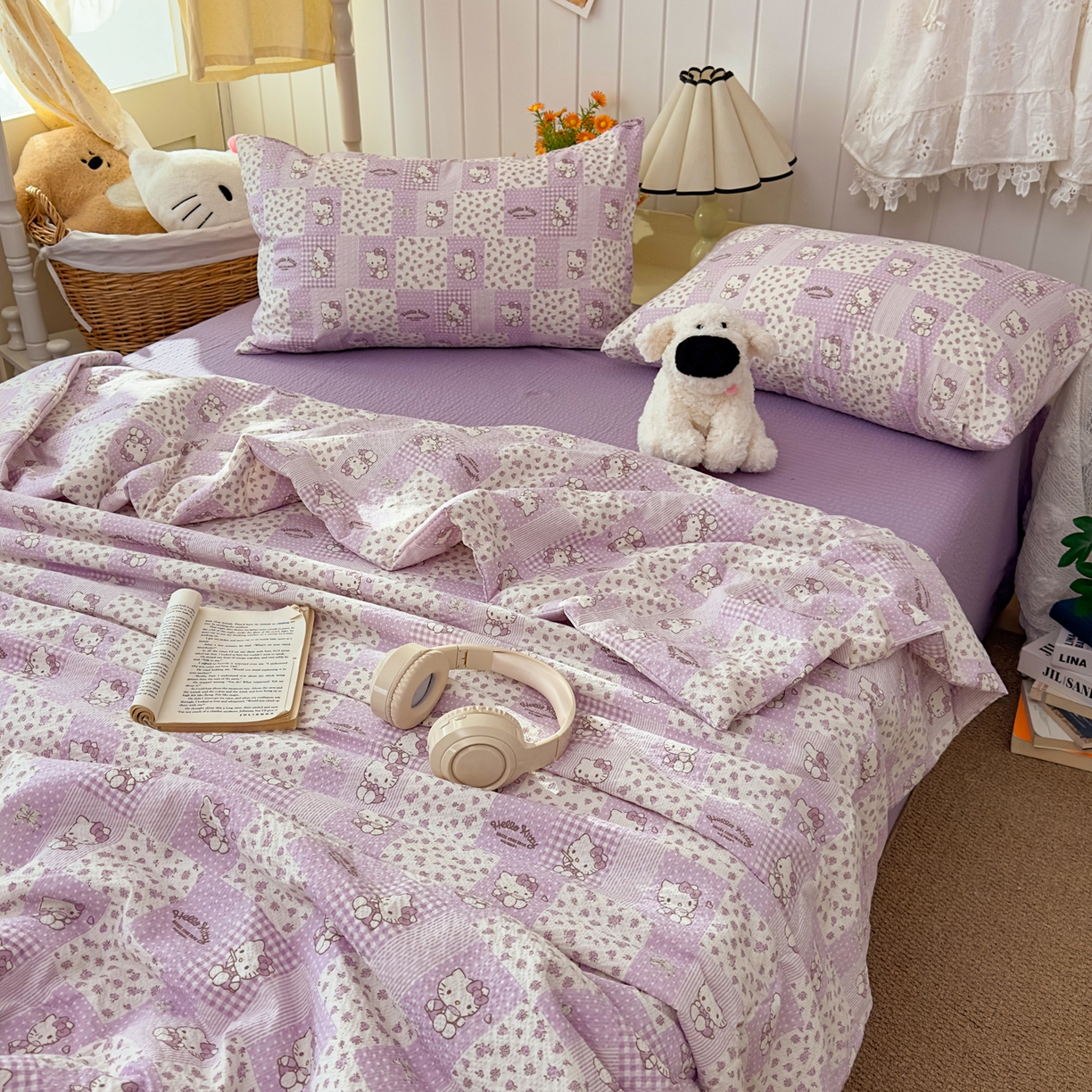 91家纺网 家纺一手货源 找家纺 2026新款泡芙棉卡通夏被四件套双层纱单夏被 夏被-薰衣草凯特屋