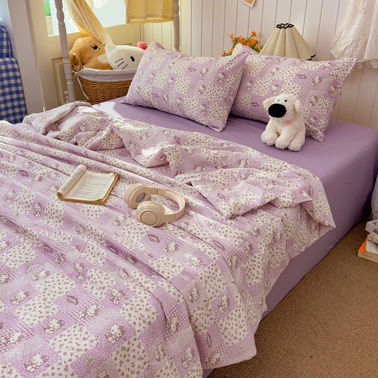 91家纺网 家纺一手货源 找家纺 2026新款泡芙棉卡通夏被四件套双层纱单夏被 夏被-薰衣草凯特屋