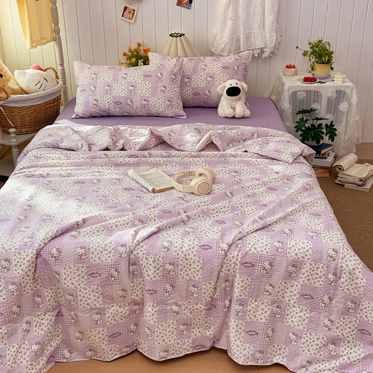 91家纺网 家纺一手货源 找家纺 2026新款泡芙棉卡通夏被四件套双层纱单夏被 夏被-薰衣草凯特屋