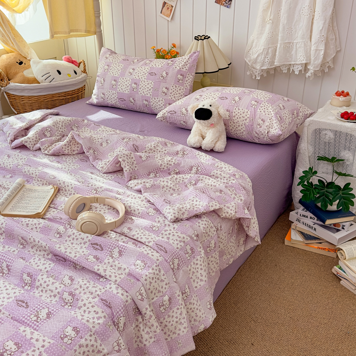 91家纺网 家纺一手货源 找家纺 2026新款泡芙棉卡通夏被四件套双层纱单夏被 夏被-薰衣草凯特屋