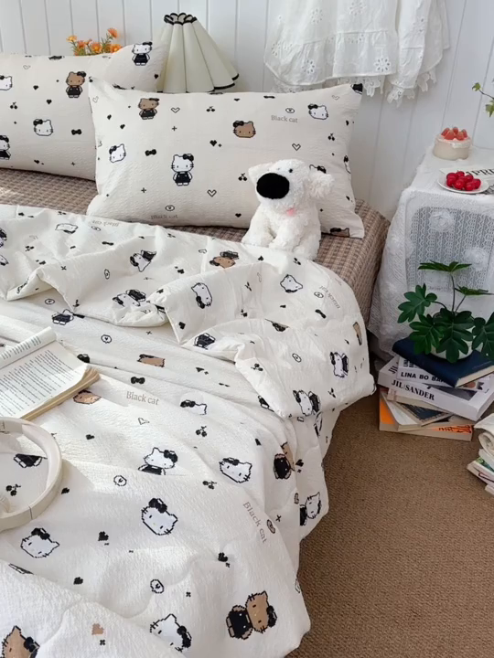 91家纺网 家纺一手货源 找家纺 2026新款泡芙棉卡通夏被四件套双层纱单夏被 夏被-像素凯特