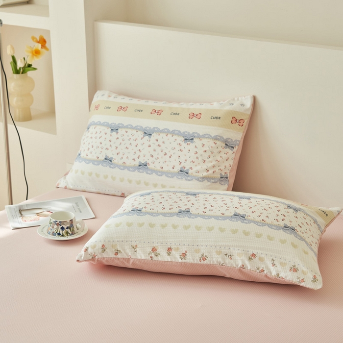 91家纺网 家纺一手货源 找家纺 畅销被业 2026新款A类泡芙棉印花夏被四件套 蝴蝶结小兔