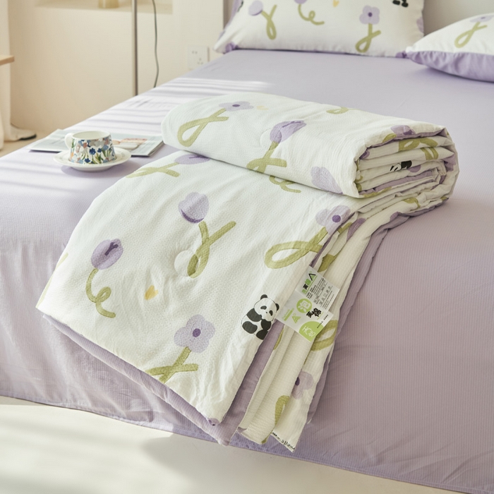 畅销被业 2026新款A类泡芙棉印花夏被四件套 元气熊猫