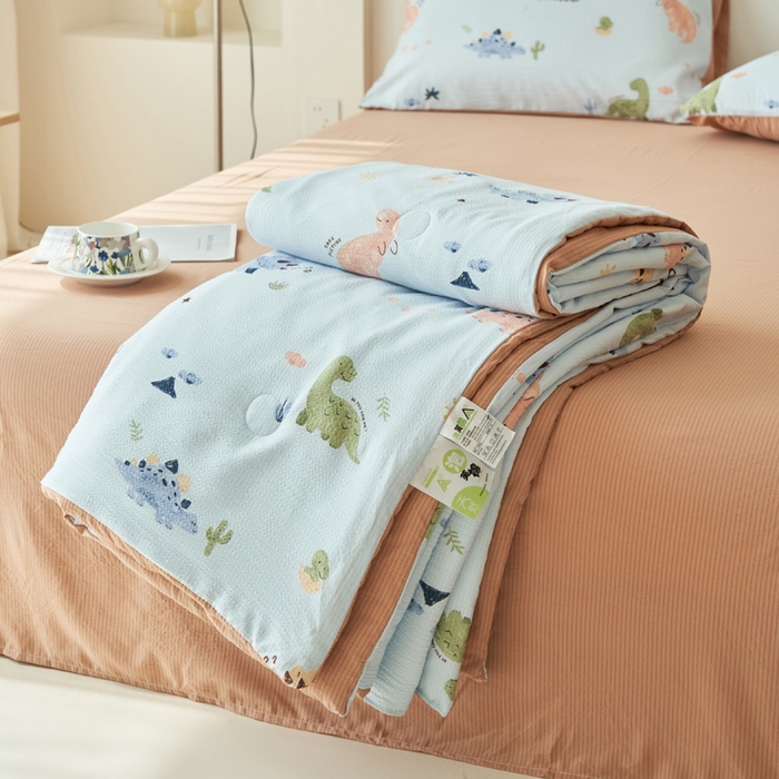 畅销被业 2026新款A类泡芙棉印花夏被四件套 恐龙乐园