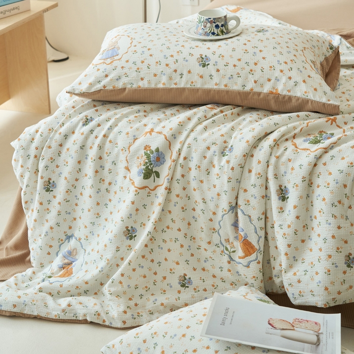 91家纺网 家纺一手货源 找家纺 畅销被业 2026新款A类泡芙棉印花夏被四件套 花园小兔