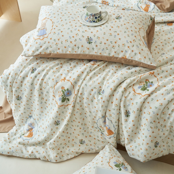 91家纺网 家纺一手货源 找家纺 畅销被业 2026新款A类泡芙棉印花夏被四件套 花园小兔