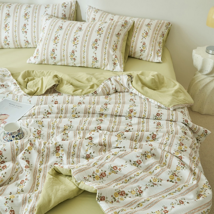 91家纺网 家纺一手货源 找家纺 畅销被业 2026新款A类泡芙棉印花夏被四件套 凯伦庄园