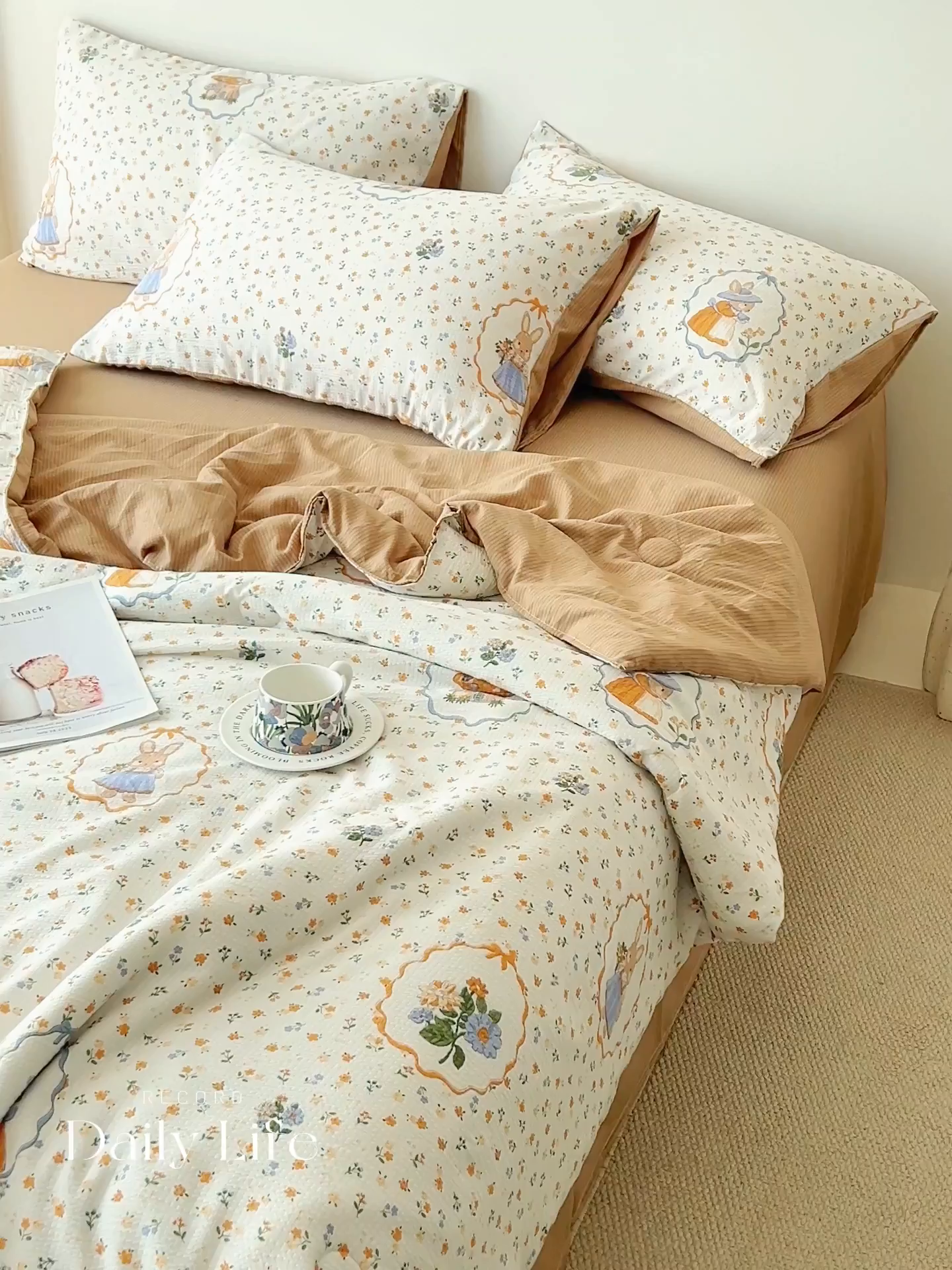 91家纺网 家纺一手货源 找家纺 畅销被业 2026新款A类泡芙棉印花夏被四件套 花园小兔