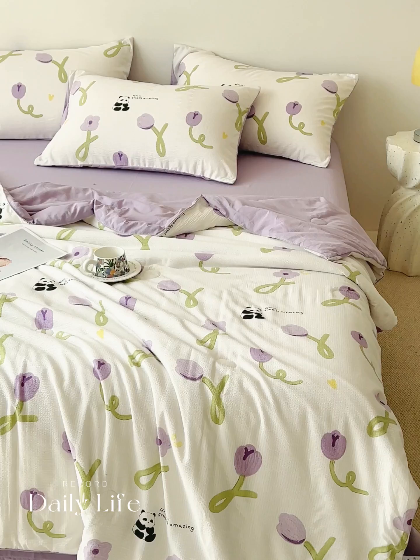 91家纺网 家纺一手货源 找家纺 畅销被业 2026新款A类泡芙棉印花夏被四件套 元气熊猫