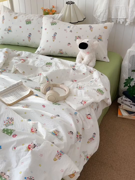 91家纺网 家纺一手货源 找家纺 2026新款泡芙棉卡通夏被四件套双层纱单夏被 夏被-绿芽小新铺