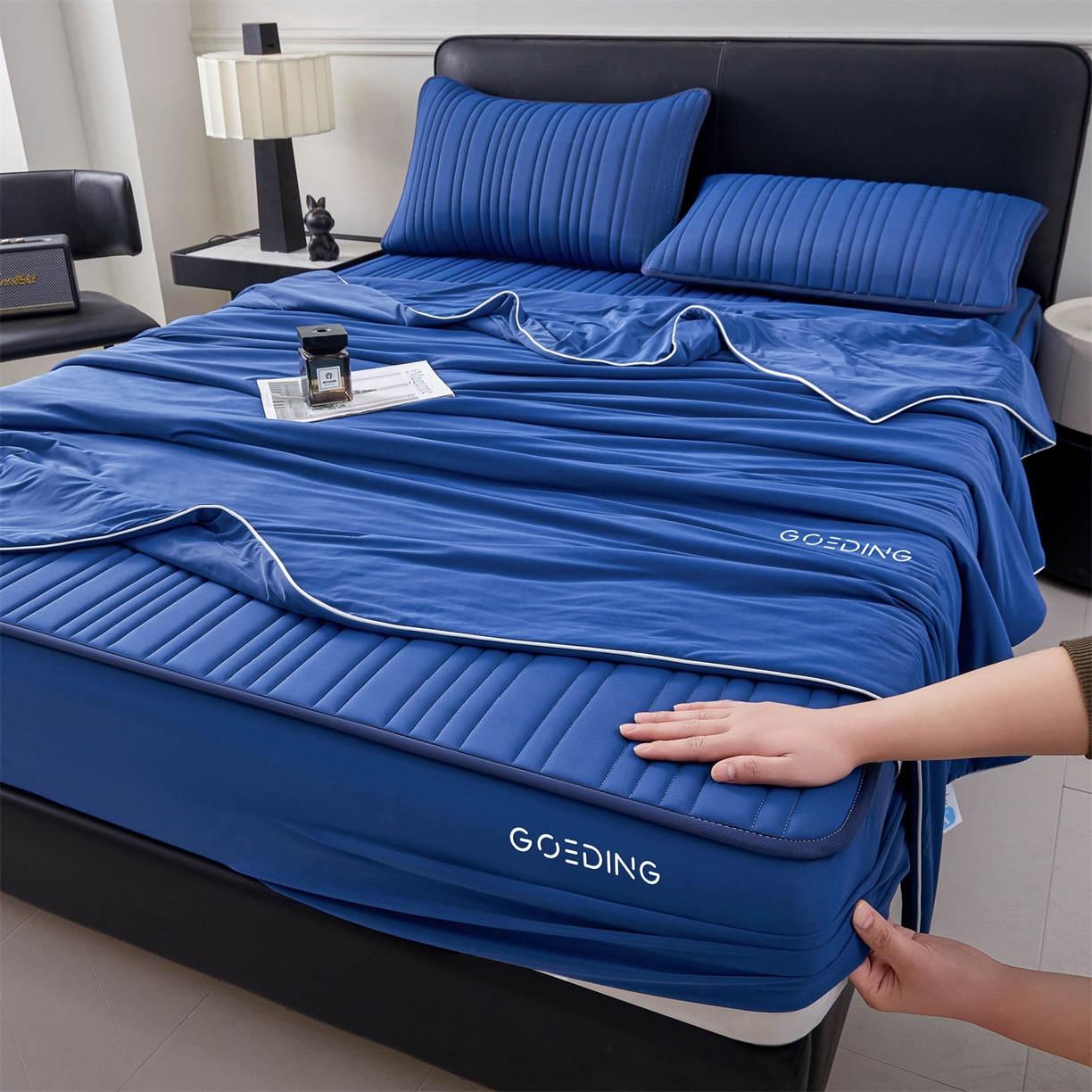 雯豆家纺 2026春夏新款氨纶凉感丝床笠夏被四件套0.28凉感值空调被子被芯 知夏-黛蓝