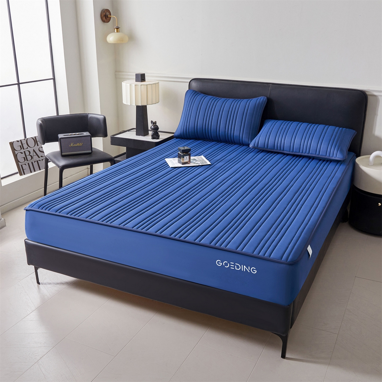 91家纺网 家纺一手货源 找家纺 雯豆家纺 2026春夏新款氨纶凉感丝床笠夏被四件套0.28凉感值空调被子被芯 知夏-黛蓝