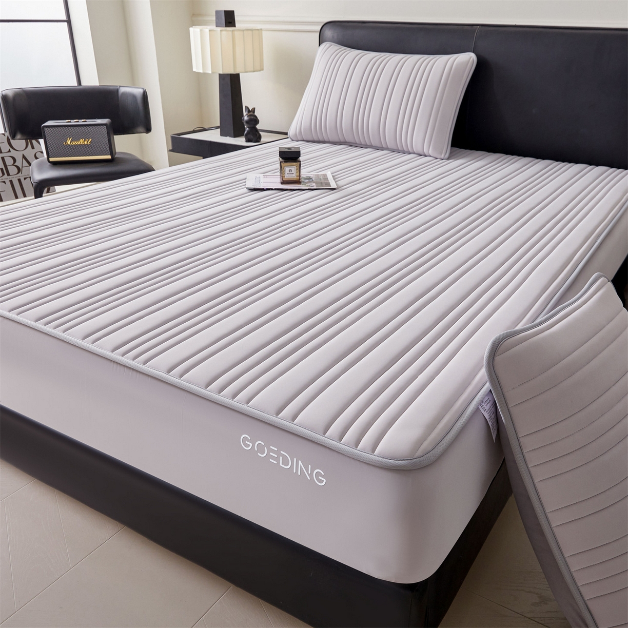 91家纺网 家纺一手货源 找家纺 雯豆家纺 2026春夏新款氨纶凉感丝床笠夏被四件套0.28凉感值空调被子被芯 知夏-浅灰