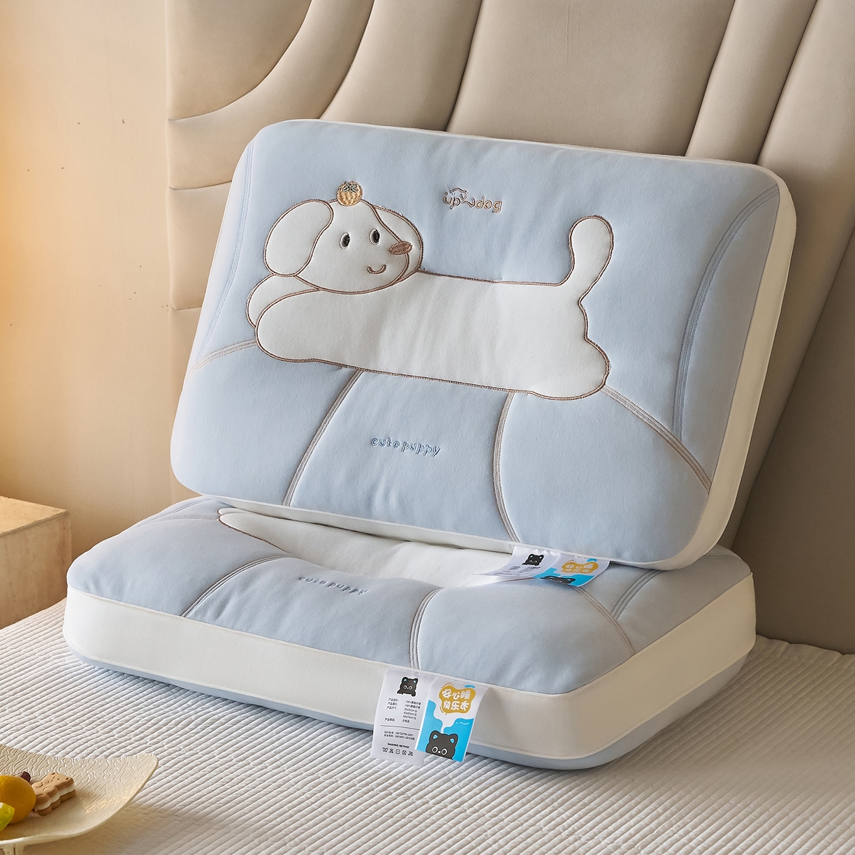 91家纺网 家纺一手货源 找家纺 乐可 2026新款卡通儿童枕 可爱狗蓝