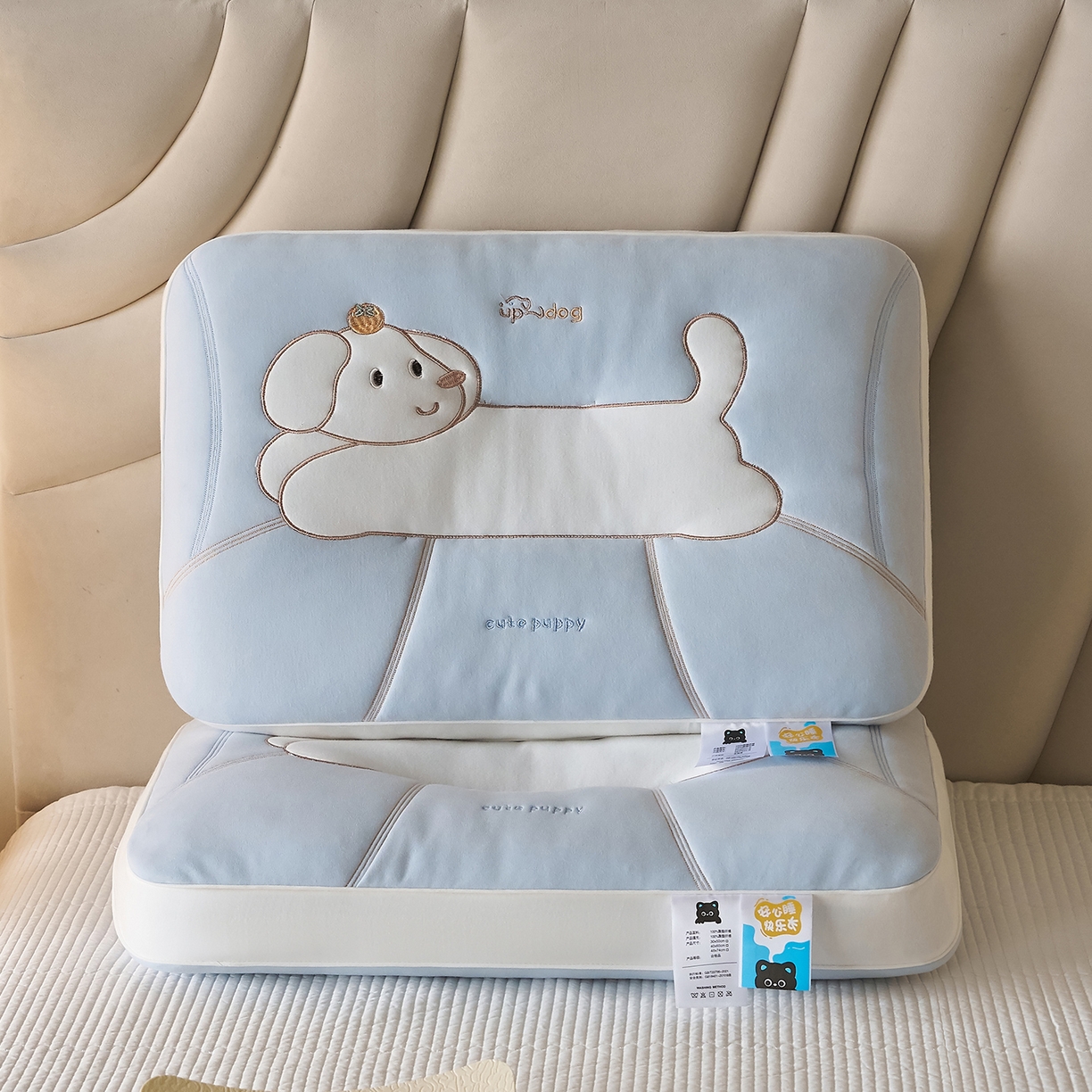 91家纺网 家纺一手货源 找家纺 乐可 2026新款卡通儿童枕 可爱狗蓝