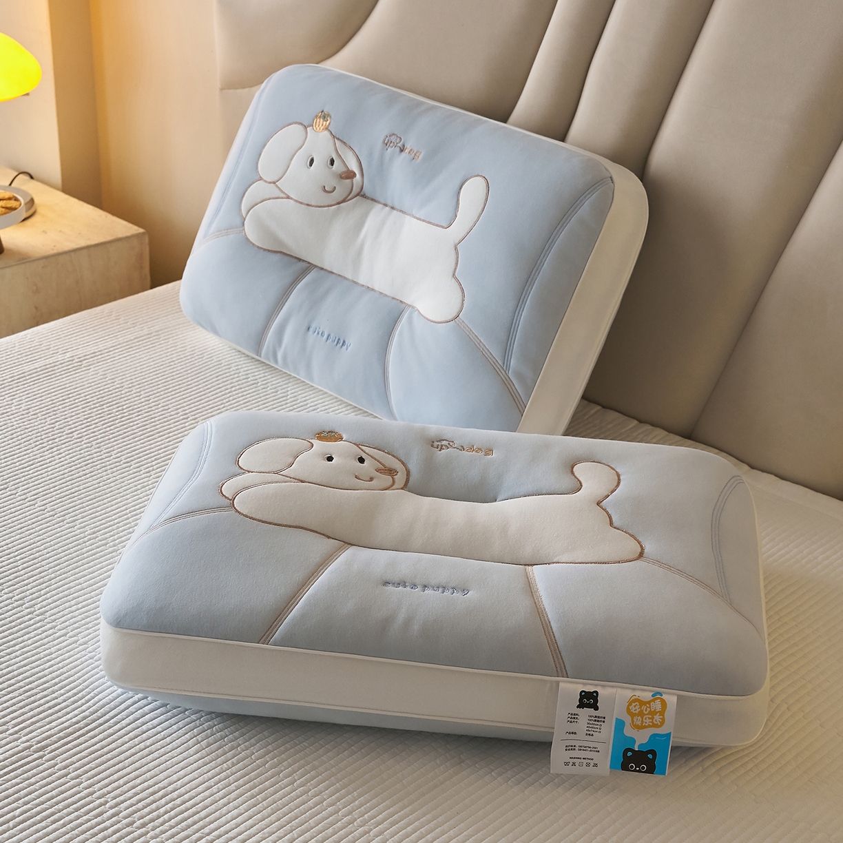 91家纺网 家纺一手货源 找家纺 乐可 2026新款卡通儿童枕 可爱狗蓝