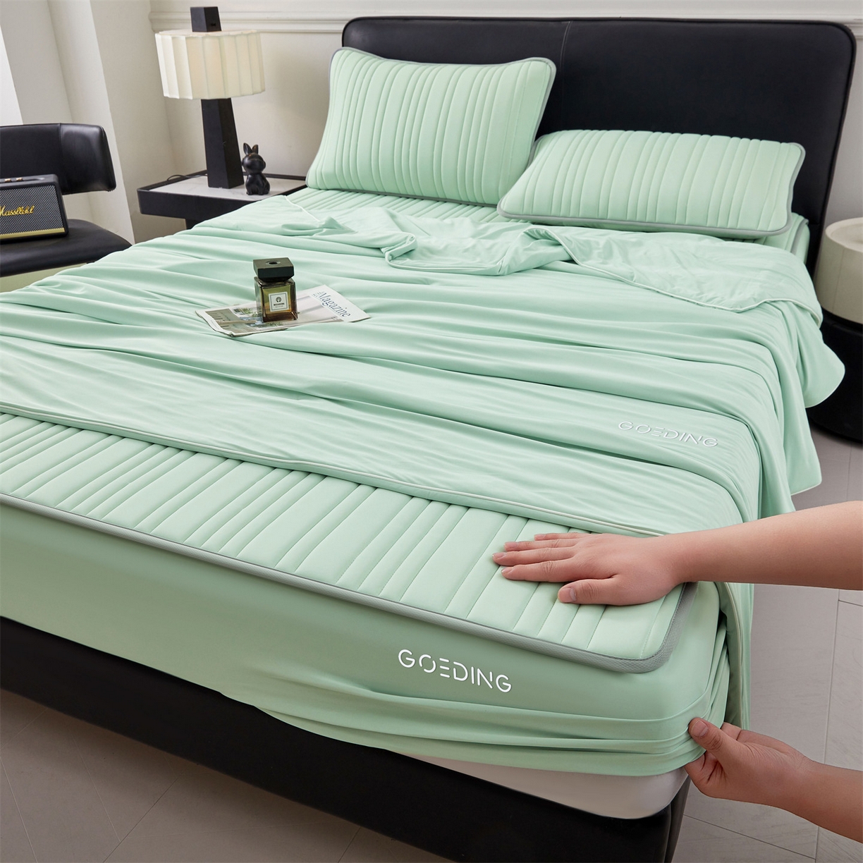 雯豆家纺 2026春夏新款氨纶凉感丝床笠夏被四件套0.28凉感值空调被子被芯 知夏-青草绿