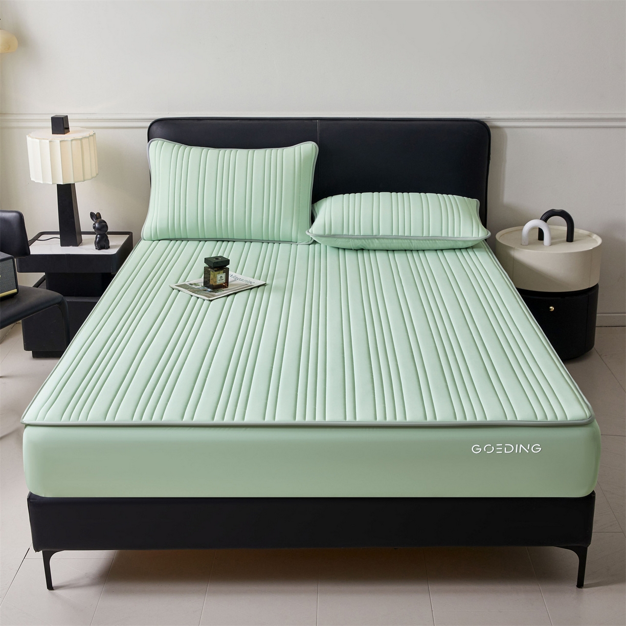 91家纺网 家纺一手货源 找家纺 雯豆家纺 2026春夏新款氨纶凉感丝床笠夏被四件套0.28凉感值空调被子被芯 知夏-青草绿