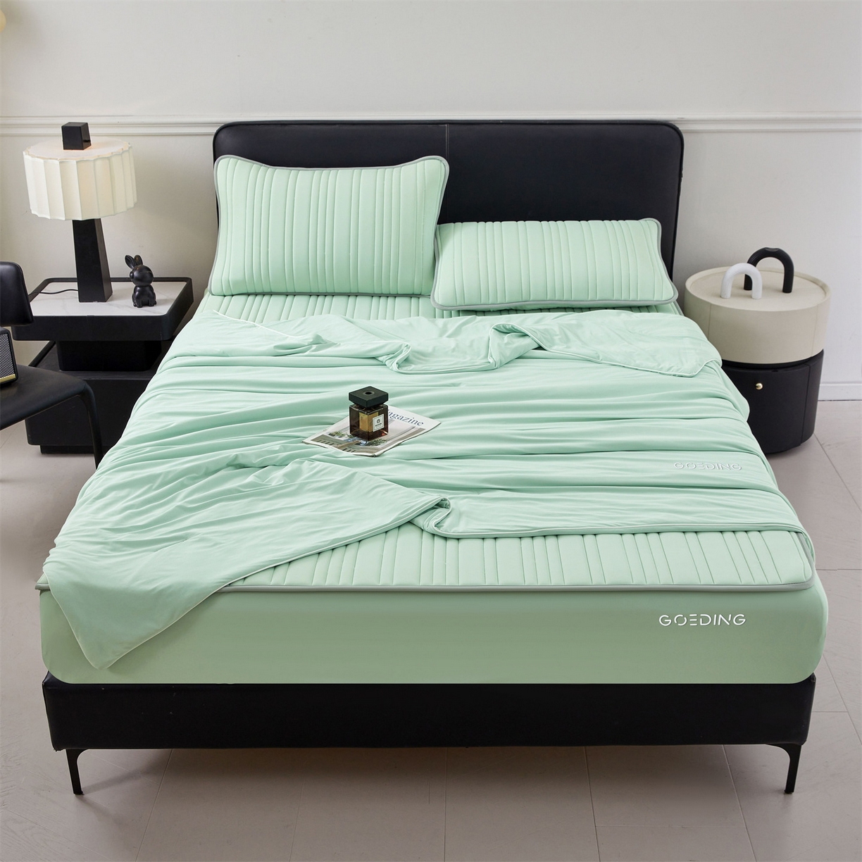 91家纺网 家纺一手货源 找家纺 雯豆家纺 2026春夏新款氨纶凉感丝床笠夏被四件套0.28凉感值空调被子被芯 知夏-青草绿