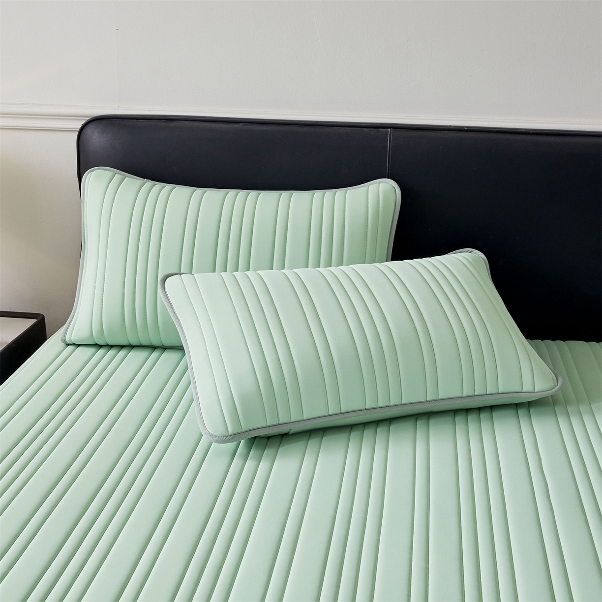 91家纺网 家纺一手货源 找家纺 雯豆家纺 2026春夏新款氨纶凉感丝床笠夏被四件套0.28凉感值空调被子被芯 知夏-青草绿