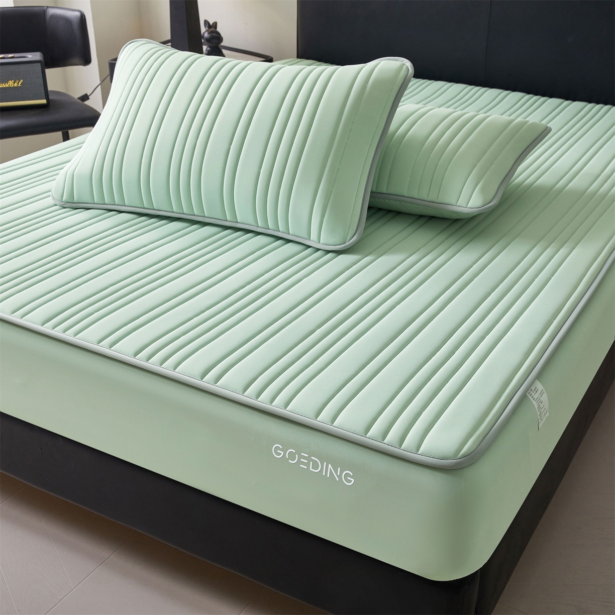 91家纺网 家纺一手货源 找家纺 雯豆家纺 2026春夏新款氨纶凉感丝床笠夏被四件套0.28凉感值空调被子被芯 知夏-青草绿