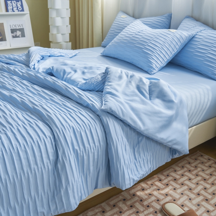 91家纺网 家纺一手货源 找家纺 畅销被业 2026新款泡泡纱水洗棉夏被四件套 被子被芯 泡泡纱-天蓝色