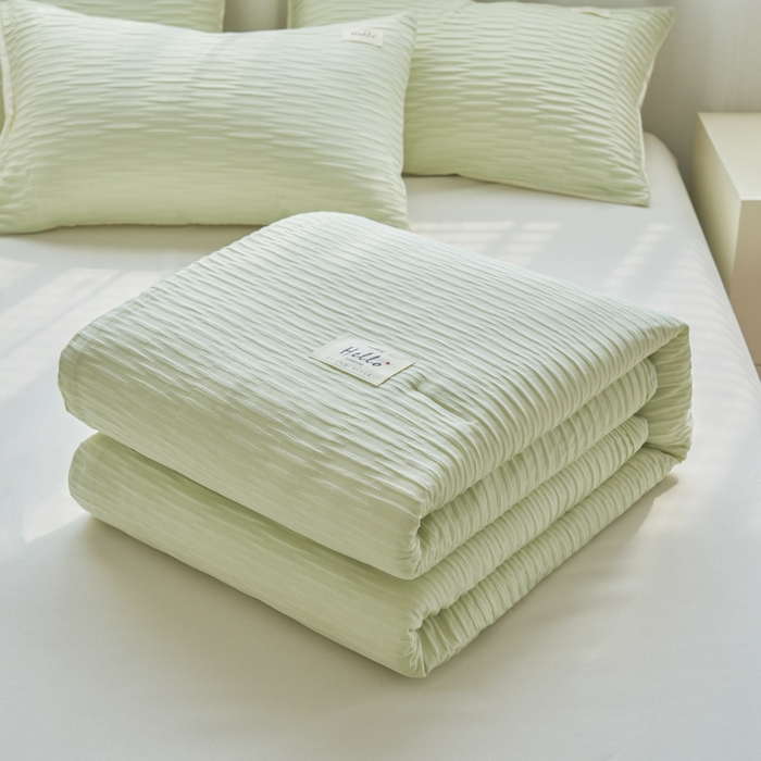 畅销被业 2026新款泡泡纱水洗棉夏被四件套 被子被芯 泡泡纱-芥末绿