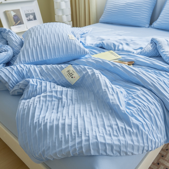 91家纺网 家纺一手货源 找家纺 畅销被业 2026新款泡泡纱水洗棉夏被四件套 被子被芯 泡泡纱-天蓝色