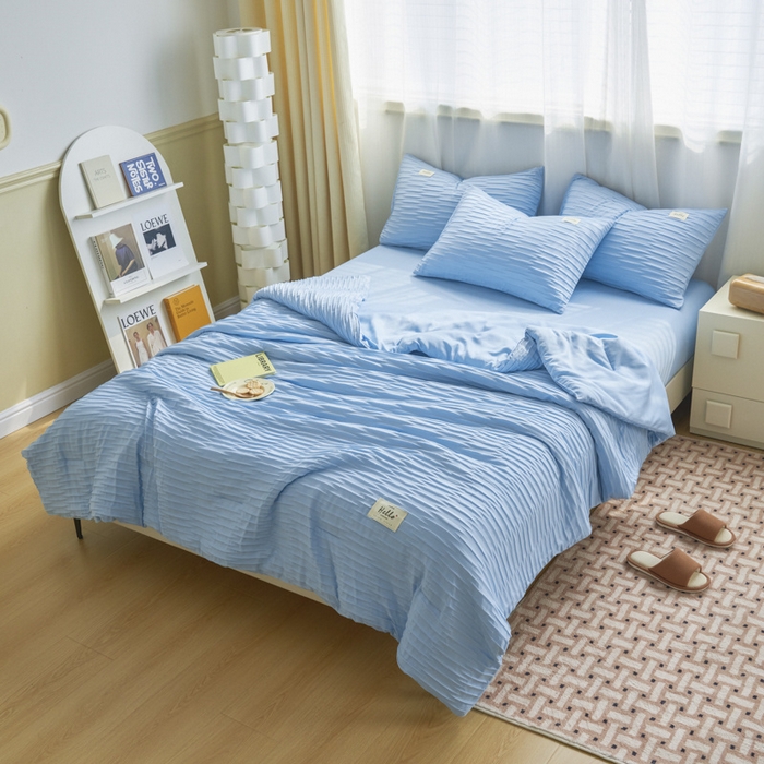 91家纺网 家纺一手货源 找家纺 畅销被业 2026新款泡泡纱水洗棉夏被四件套 被子被芯 泡泡纱-天蓝色